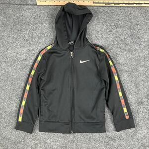 Nike Dri-Fit Jacket Youth Size 6/M Black Full Zip Hooded Logo Athletic Track Top